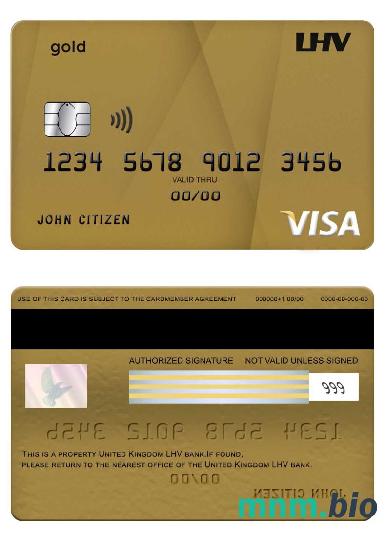 United Kingdom LHV bank visa złoto karta przykład w formacie PSD